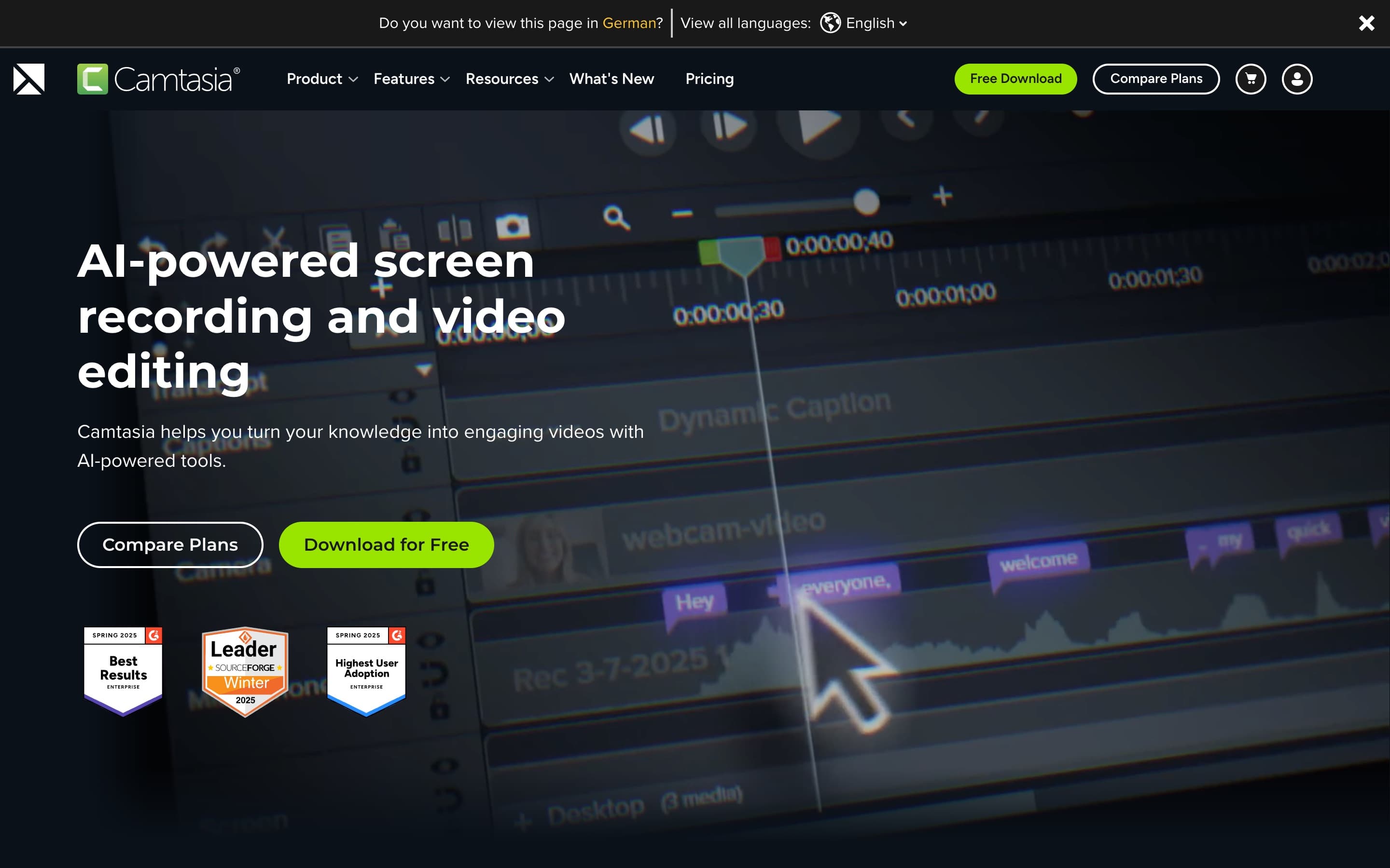 Camtasia landing page preview
