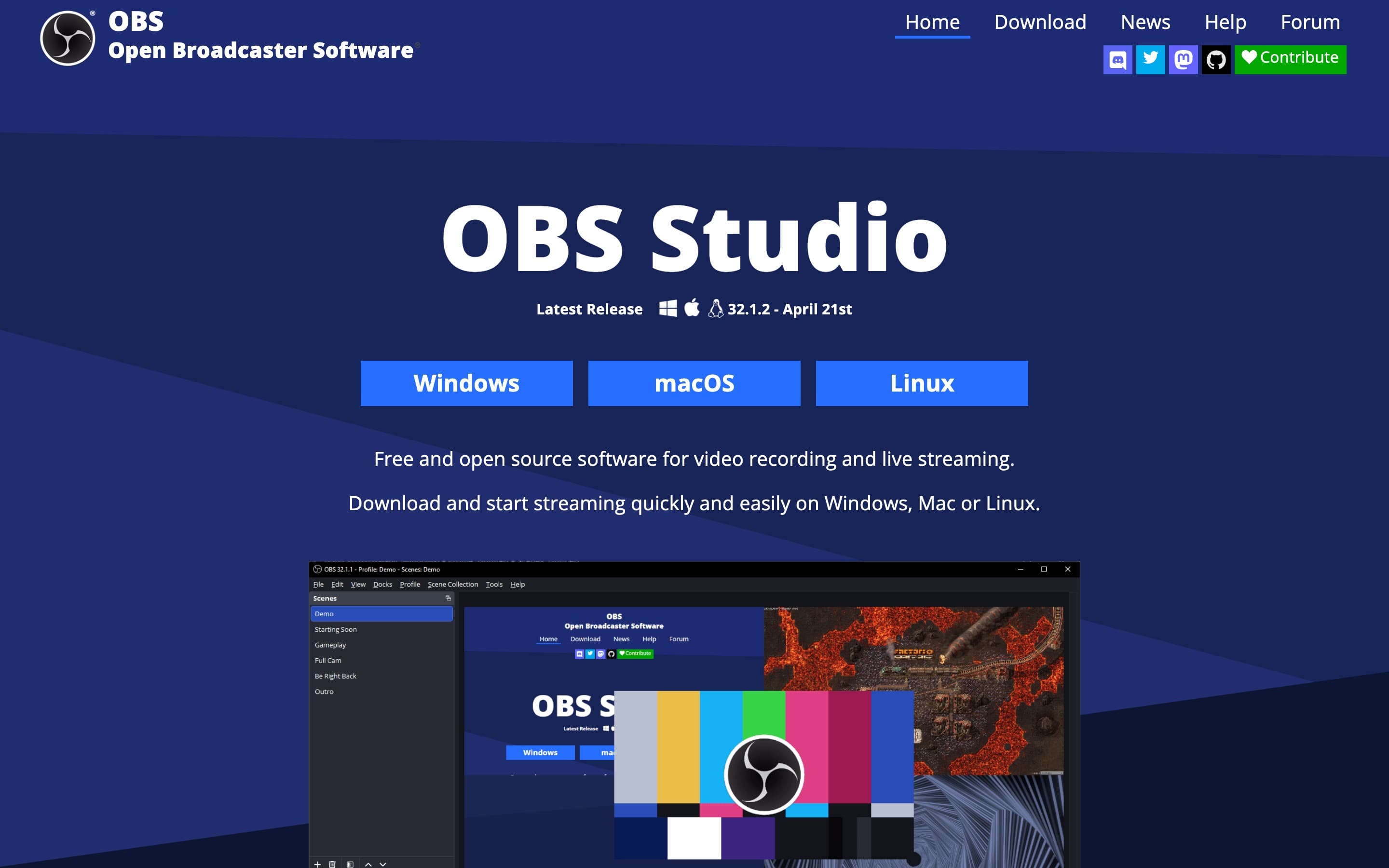 OBS Studio landing page preview