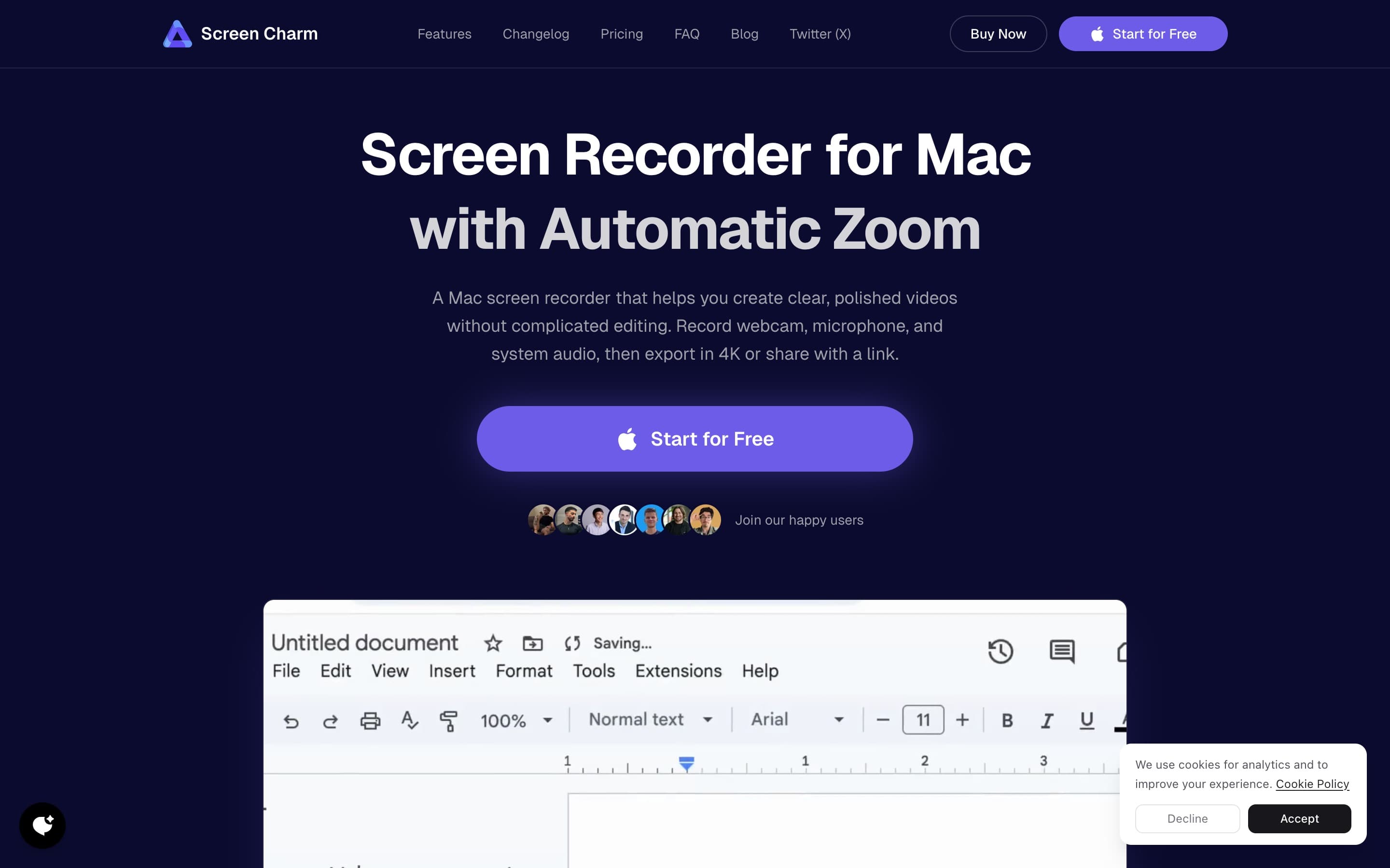 Screen Charm landing page preview