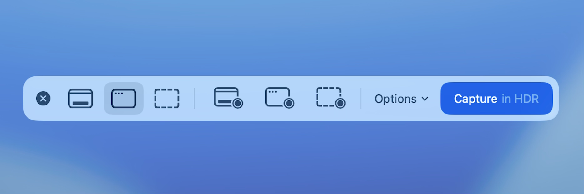 The Shift+Cmd+5 Screenshot toolbar with all 5 recording buttons visible