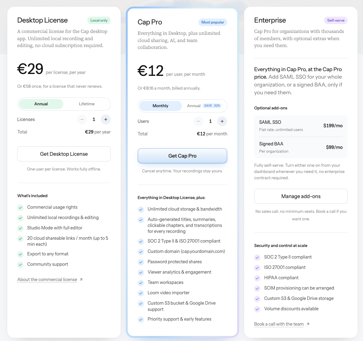 Cap pricing plans