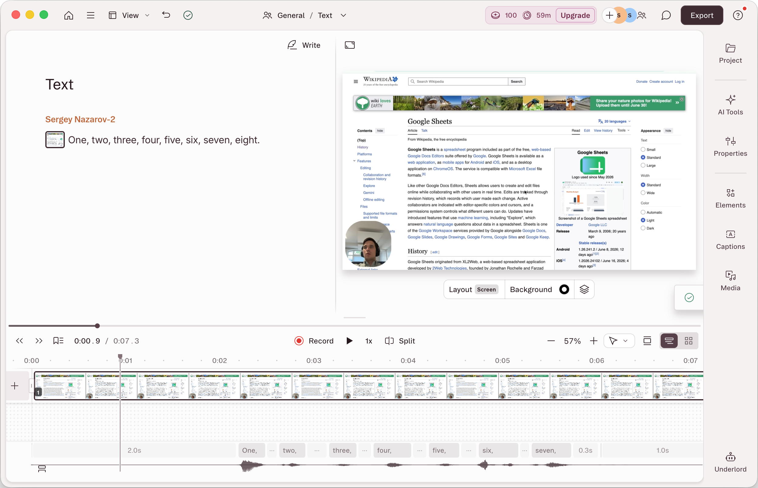 Descript AI-powered video editor showing transcript-based editing interface